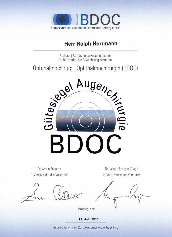BDOC Gütesiegel Augenchirurgie - Ralph Herrmann