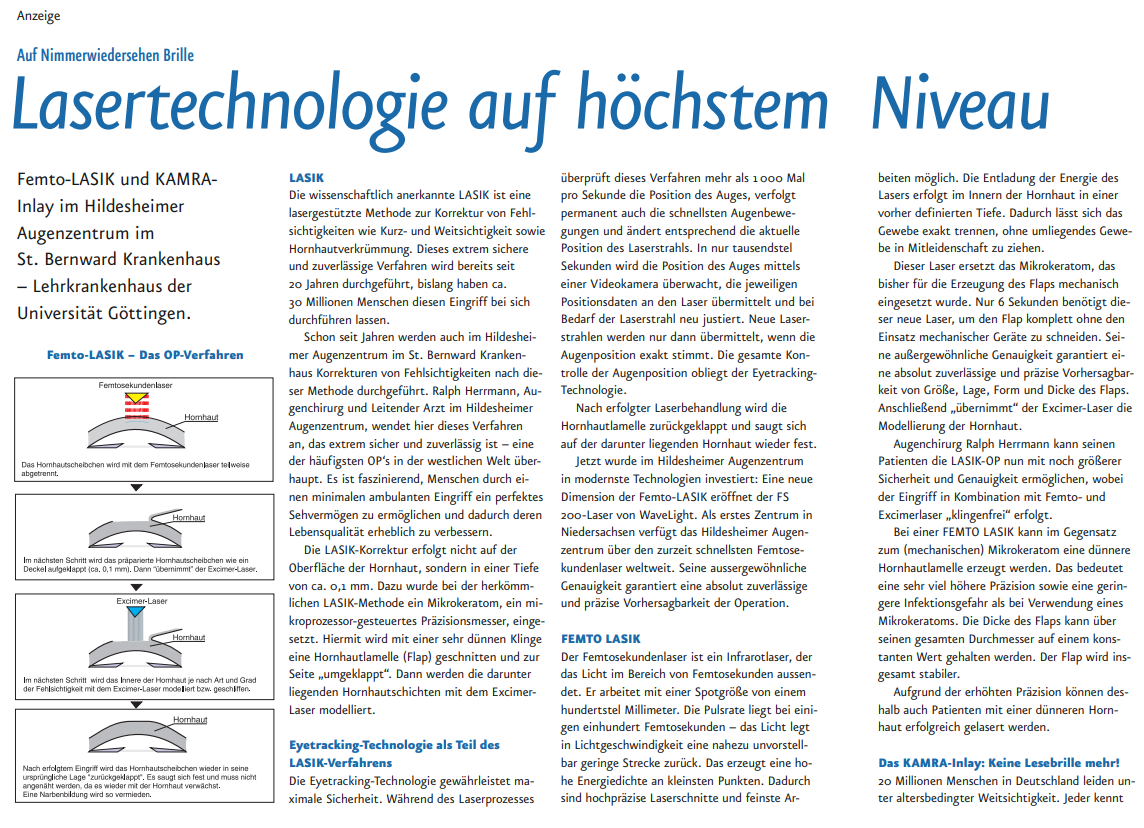Femto-LASIK und KAMRA-Inlay: Lasertechnologie auf höchstem Niveau