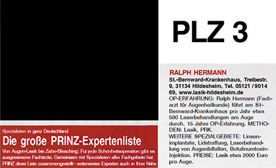 Augen - LASIK: Die große PRINZ-Expertenliste